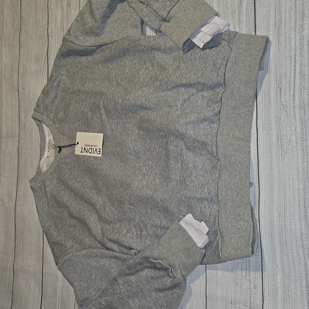 EVIDNT Women's Back Tie Crewneck Sweatshirt Gray & White Size L NWT